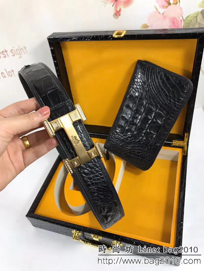 愛馬仕HERMES 真鱷魚骨皮 不拼接皮帶 不拼接骨皮手包搭配高端男士皮帶 HHG1246